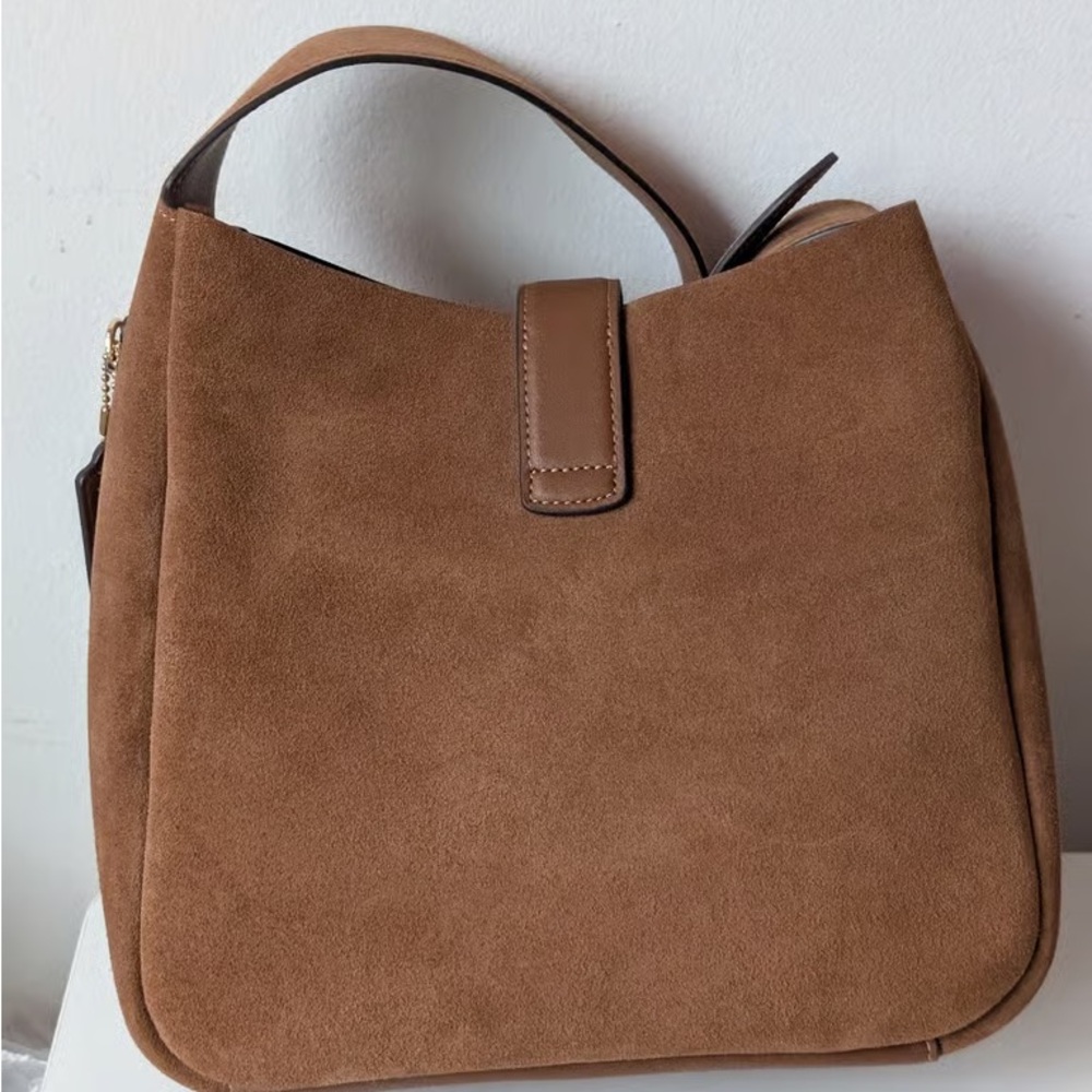 Elegant Brown Suede Shoulder Bag - Picture 1 of 5